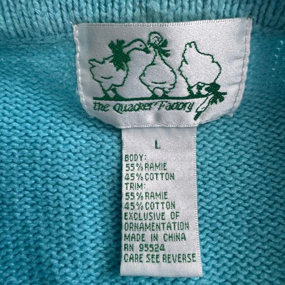 Quacker Factory Vintage Women's Size L Cardigan Teal Palm Tree Sweater READ - Picture 8 of 8